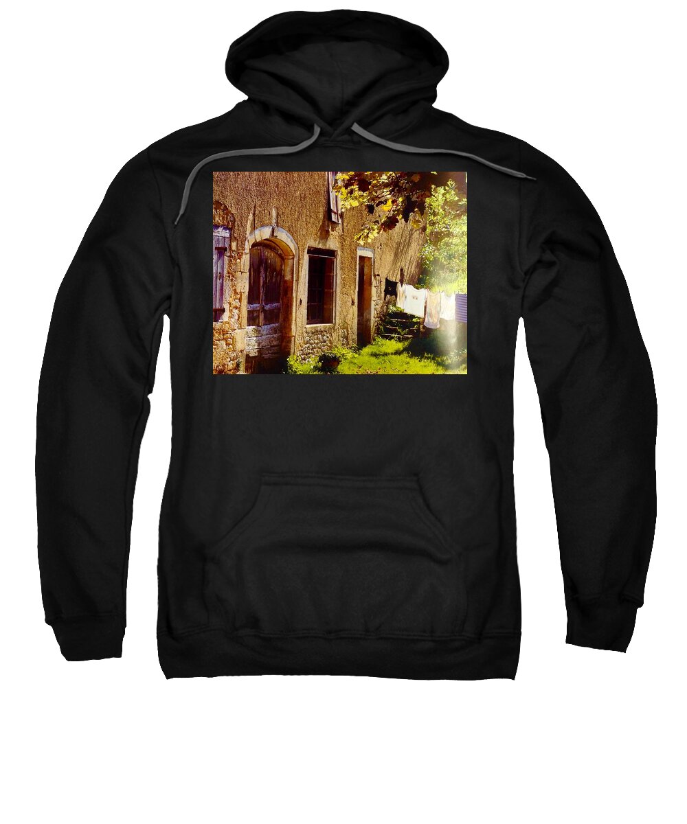  Sweatshirt featuring the photograph Laundry Day Provencal by Jacqueline Manos