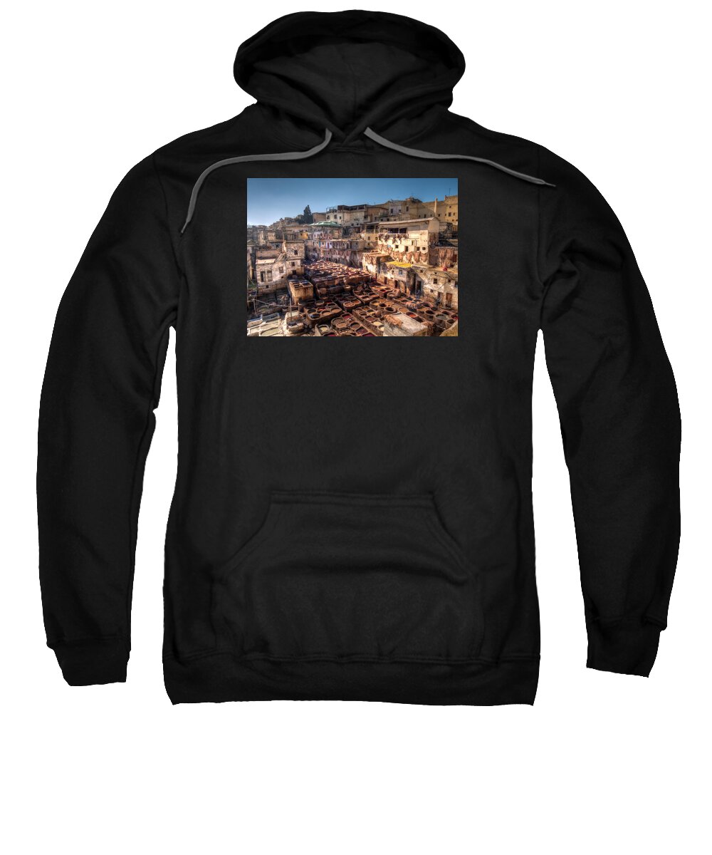 Fes Sweatshirt featuring the photograph Leather tanneries of Fes - 5 by Claudio Maioli