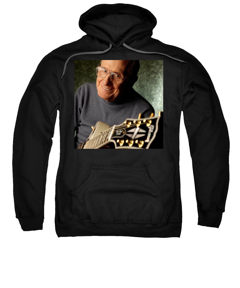 Les Paul Sweatshirt featuring the photograph Les Paul with his white Gibson Les Paul custom guitar by Gene Martin by David Smith