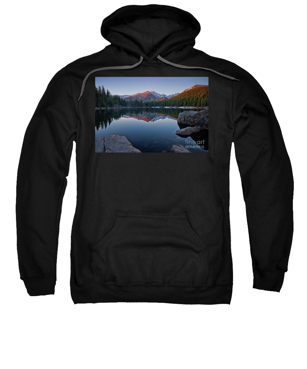 Rocky Mountain National Park Sweatshirt featuring the photograph Longs Peak Reflection on Bear Lake by Ronda Kimbrow