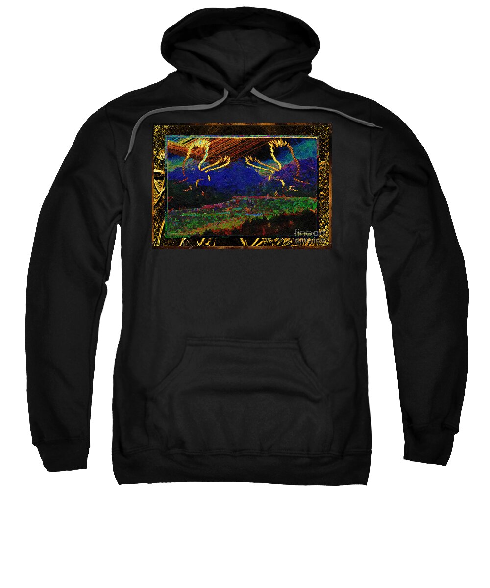 Gold Sweatshirt featuring the mixed media Lovers Dancing in the Golden Light of Dawn by Aberjhani