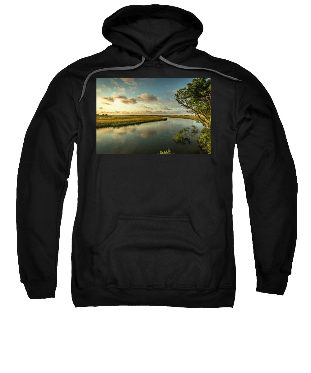 Lowcountry Sweatshirt featuring the photograph Pitt Street Bridge Creek Sunrise by Donnie Whitaker