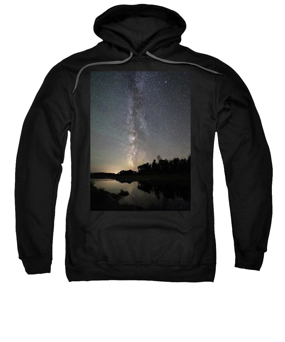 Astrophotography Sweatshirt featuring the photograph Milky Way over Schwabacher's Landing by Jean Clark