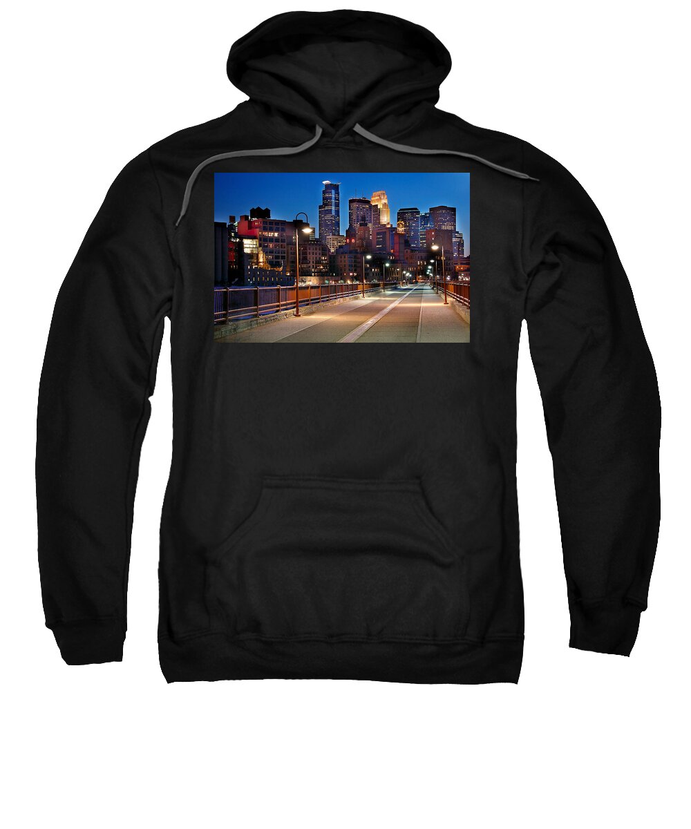 Minneapolis Skyline Sweatshirt featuring the photograph Minneapolis Skyline from Stone Arch Bridge by Jon Holiday