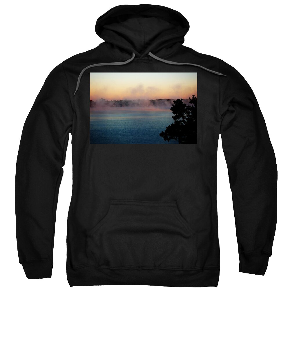 Lake Sweatshirt featuring the photograph Mist over Lake Conroe Texas by David Lane