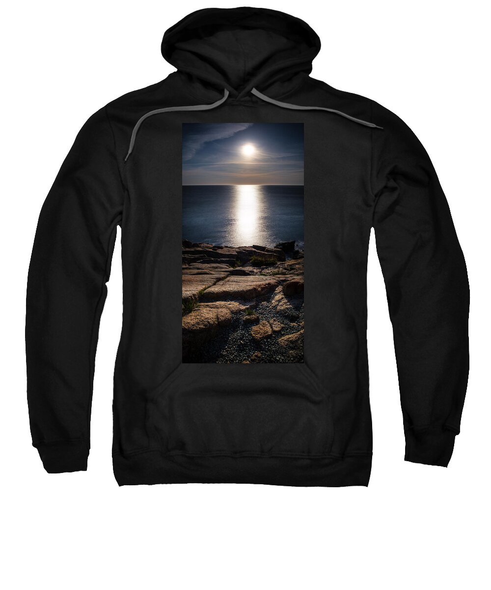 Night Sweatshirt featuring the photograph Moon Over Acadia Shores by Brent L Ander