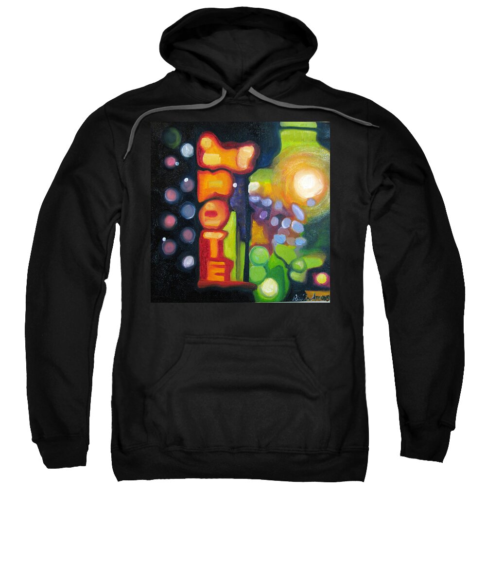 N Sweatshirt featuring the painting Motel Lights by Patricia Arroyo