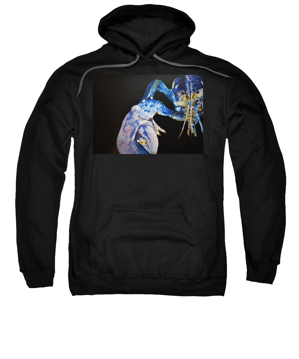 Maine Lobster Sweatshirt featuring the painting Mr. Blue Lobster by Kellie Chasse