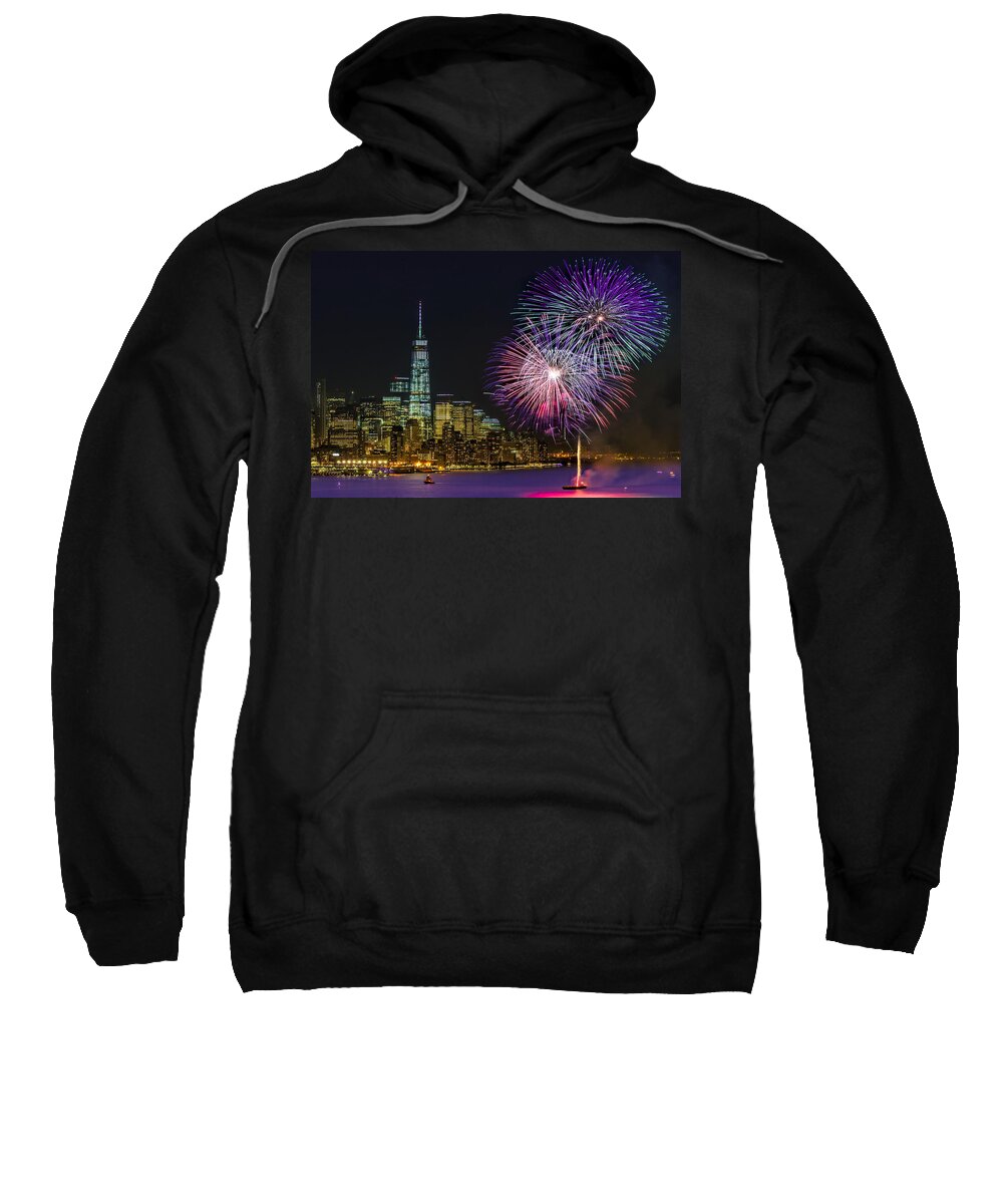 Fireworks Sweatshirt featuring the photograph New York City Summer Fireworks by Susan Candelario