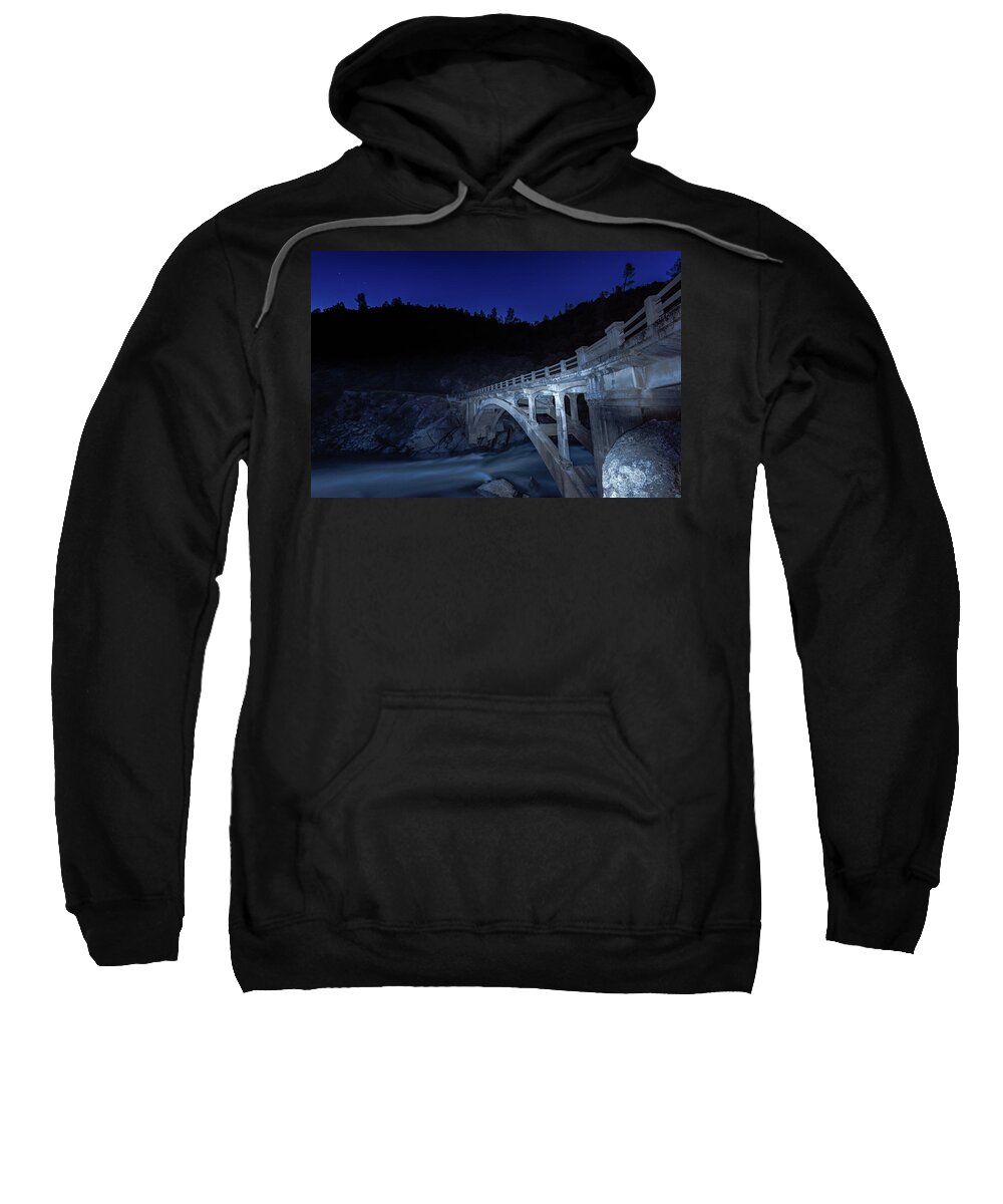 Yuba River Sweatshirt featuring the photograph Night Bridge by Robin Mayoff