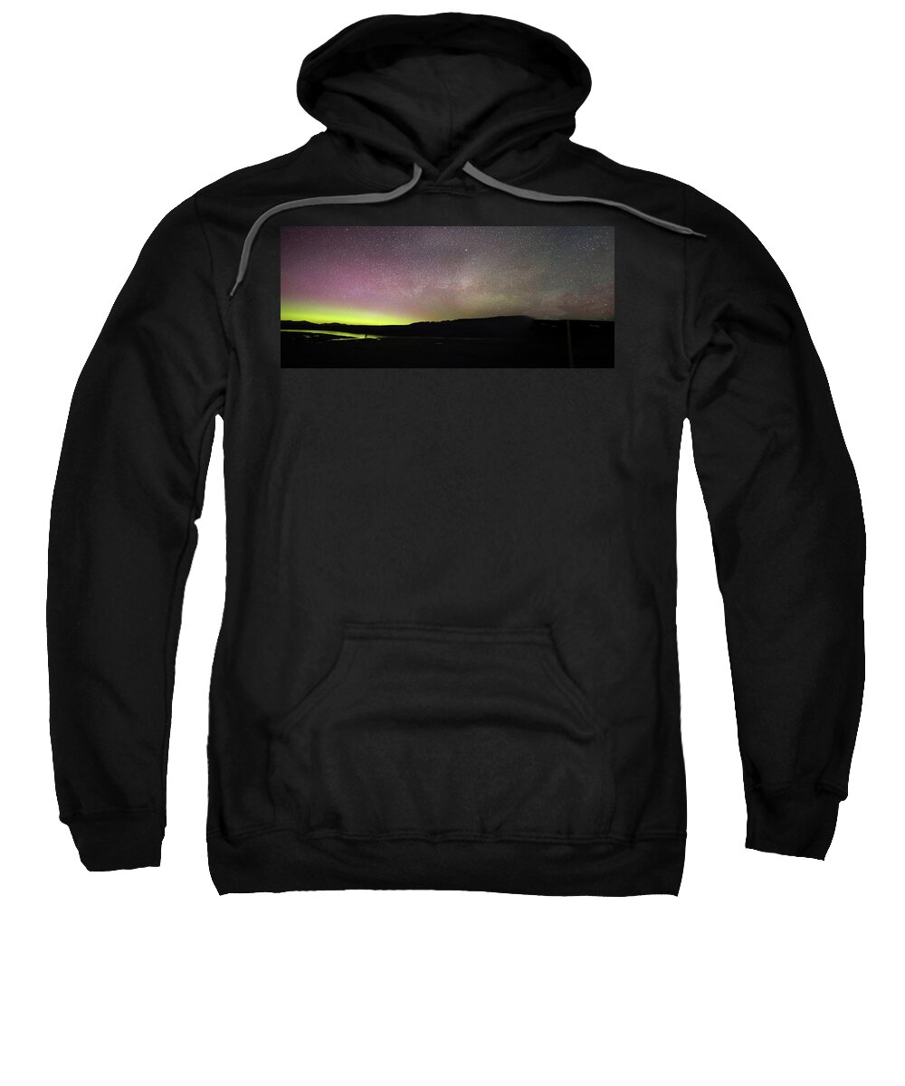 Aurora Sweatshirt featuring the photograph Northern Lights and Milky Way in Yellowstone NP by Jean Clark
