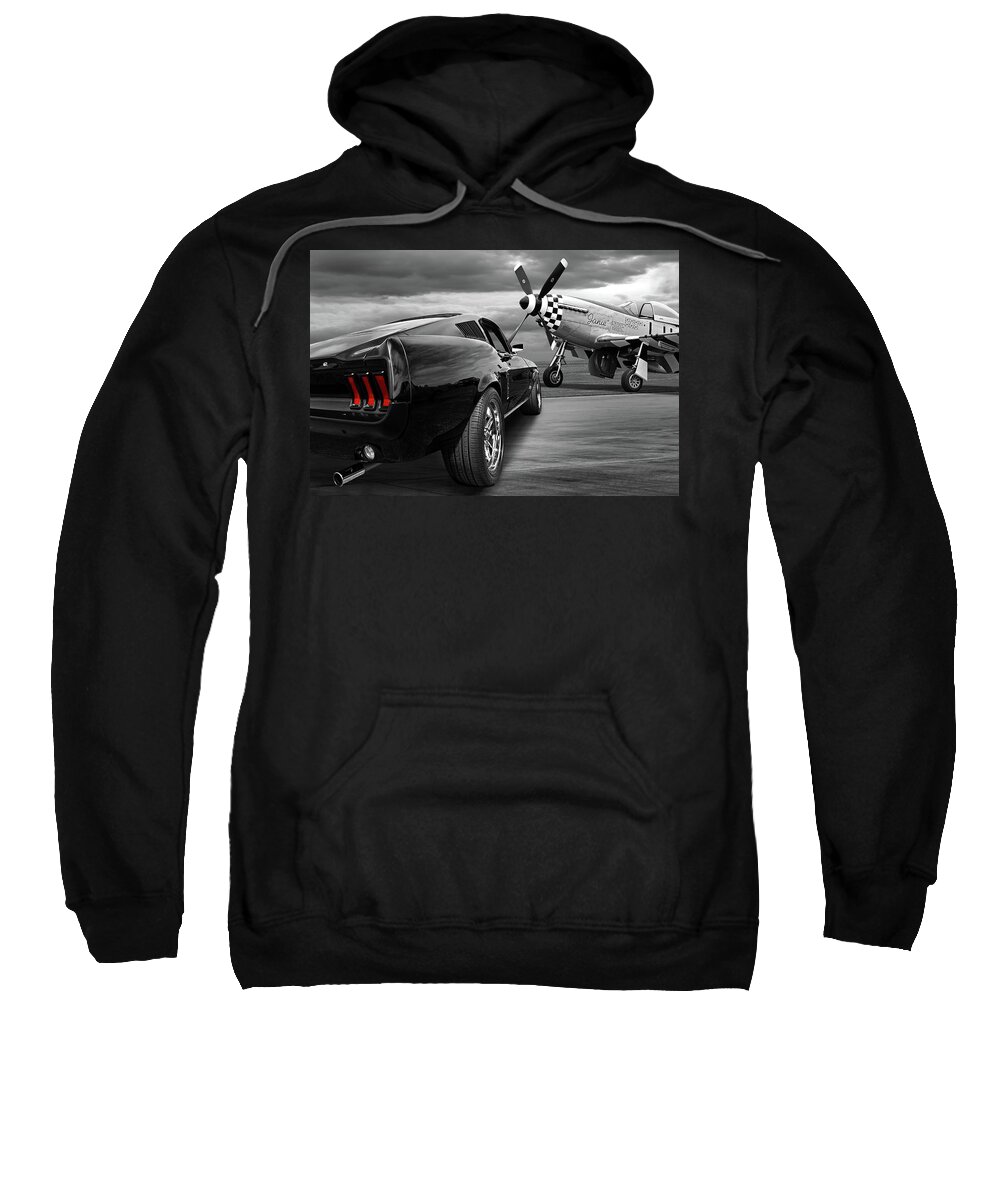 Ford Mustang Sweatshirt featuring the photograph P51 with Black '67 Fastback Mustang by Gill Billington