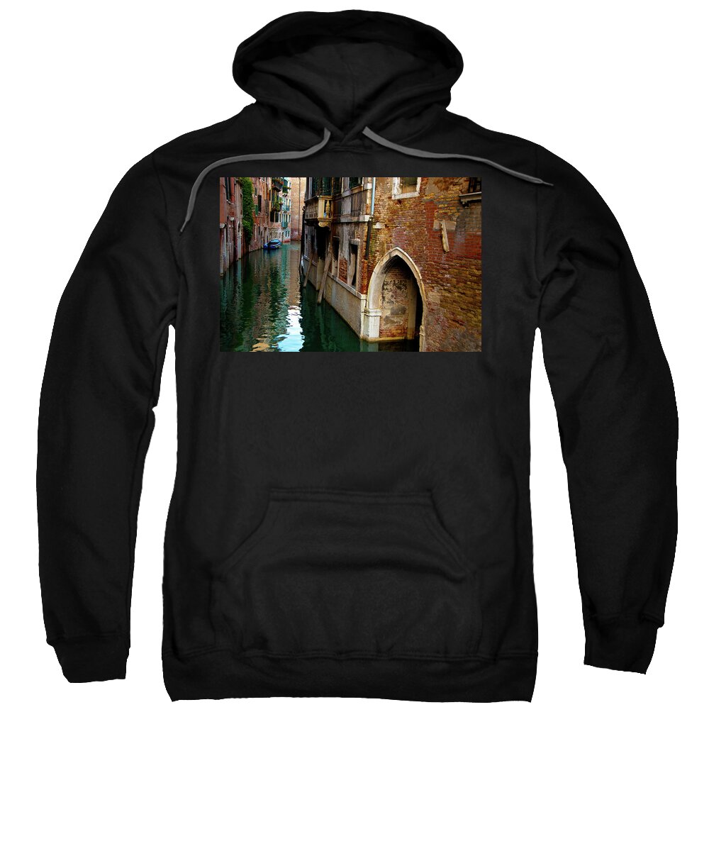  Venice Photographs Sweatshirt featuring the photograph Peaceful Canal by Harry Spitz