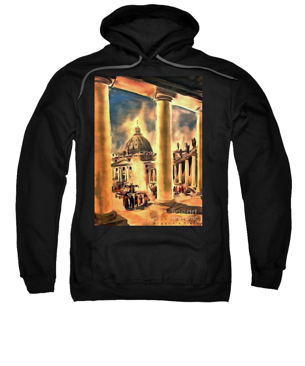  Architecture Sweatshirt featuring the painting Piazza San Pietro in Roma Italy by Odon Czintos