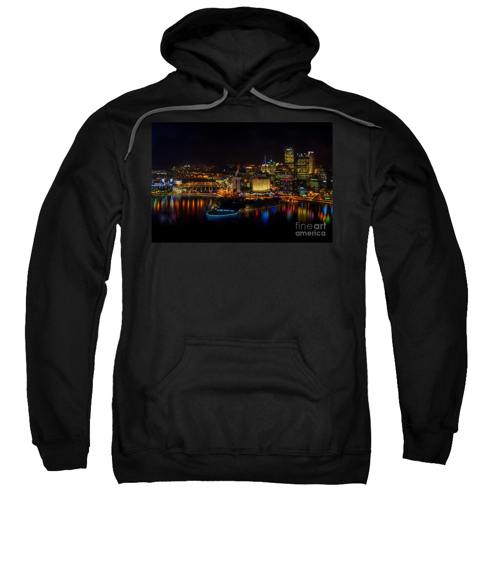 Pittsburgh Sweatshirt featuring the photograph Pittsburgh Pennsylvania city skyline at night by Amy Cicconi