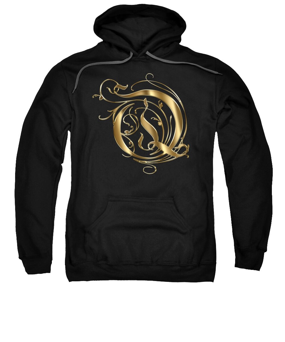 Golden Letter Q Sweatshirt featuring the painting Q Golden Ornamental Letter Typography by Georgeta Blanaru
