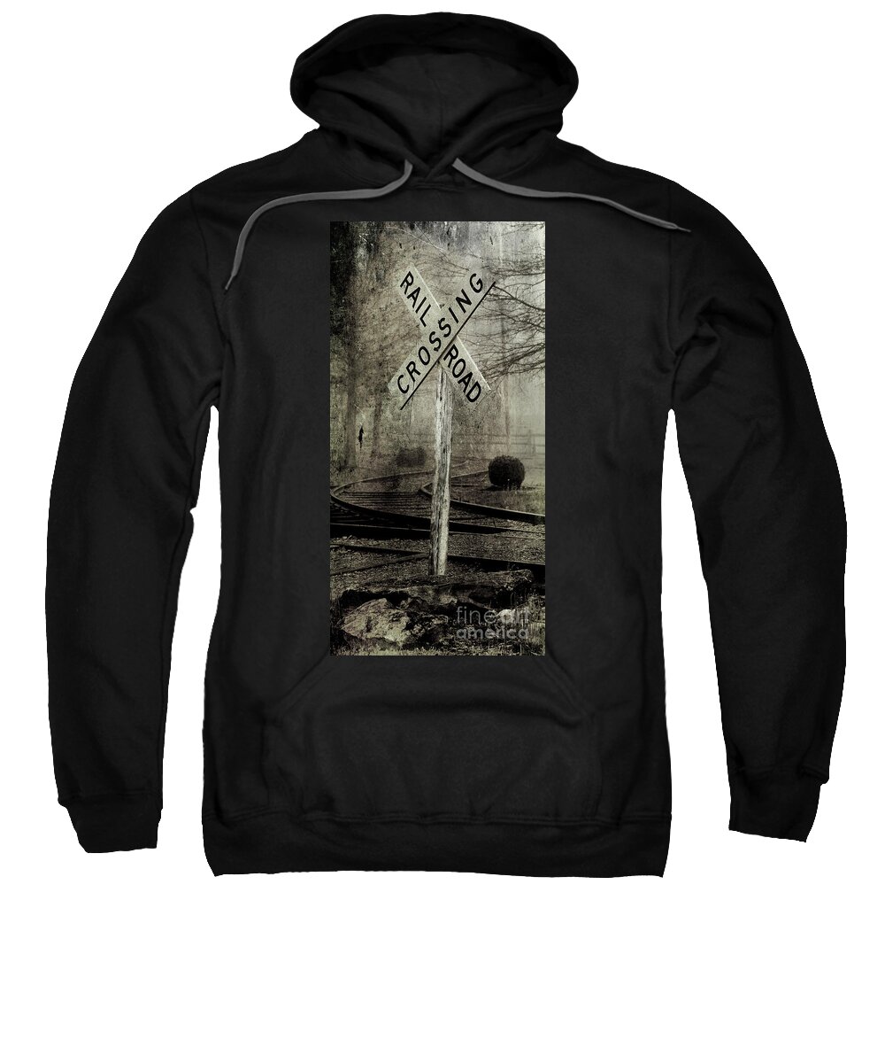 Old Railroad Sign Sweatshirt featuring the photograph Railroad Crossing by Michael Eingle