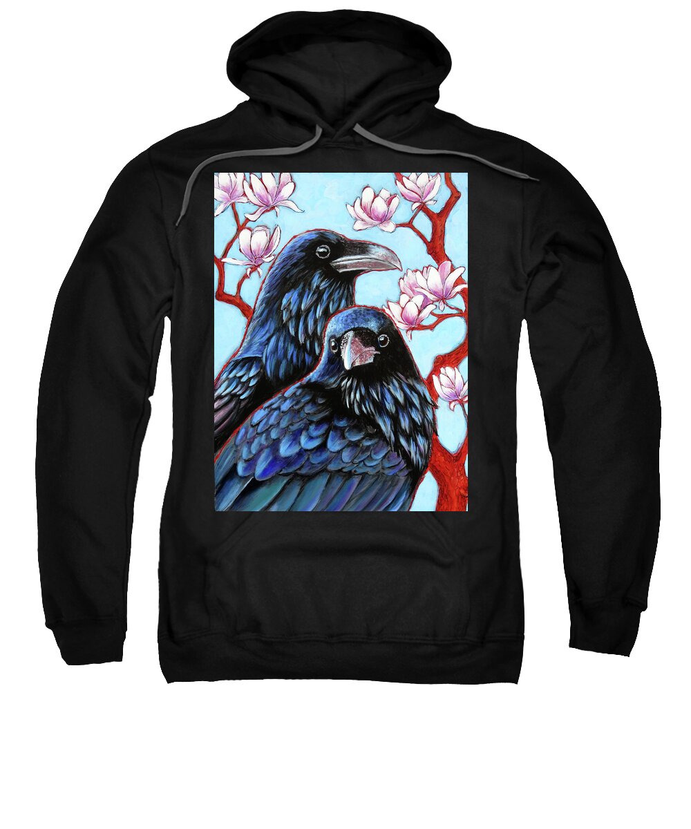 Ravens Sweatshirt featuring the painting Ravens and Magnolias by Ande Hall