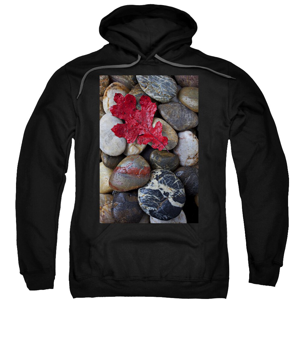 Red Leaf Sweatshirt featuring the photograph Red Leaf Wet Stones by Garry Gay