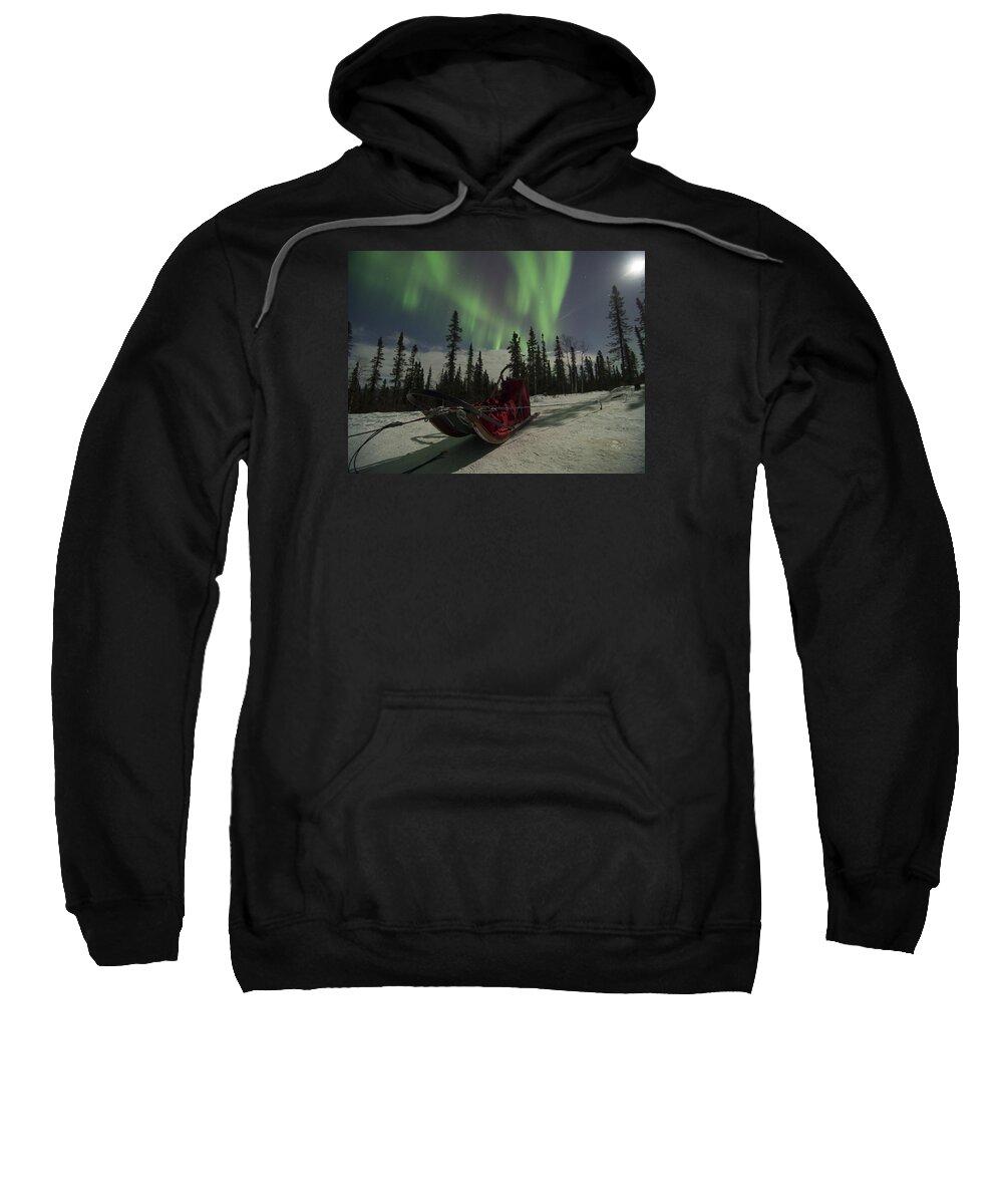 Alaska Sweatshirt featuring the photograph Red-Sled Aurora by Ian Johnson
