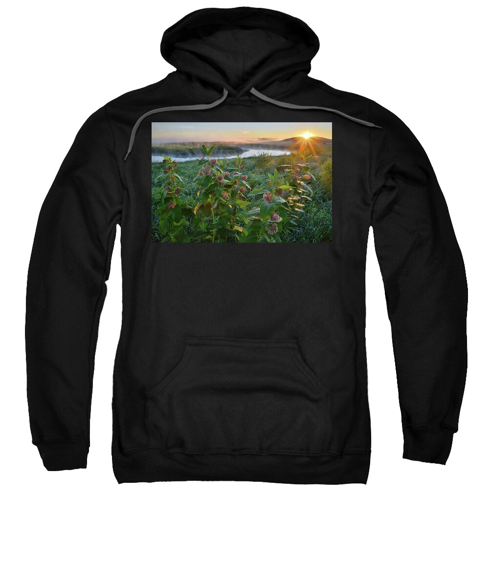 Glacial Park Sweatshirt featuring the photograph Rising Sun Backlights Milkweed along Nippersink Creek in Glacial Park by Ray Mathis