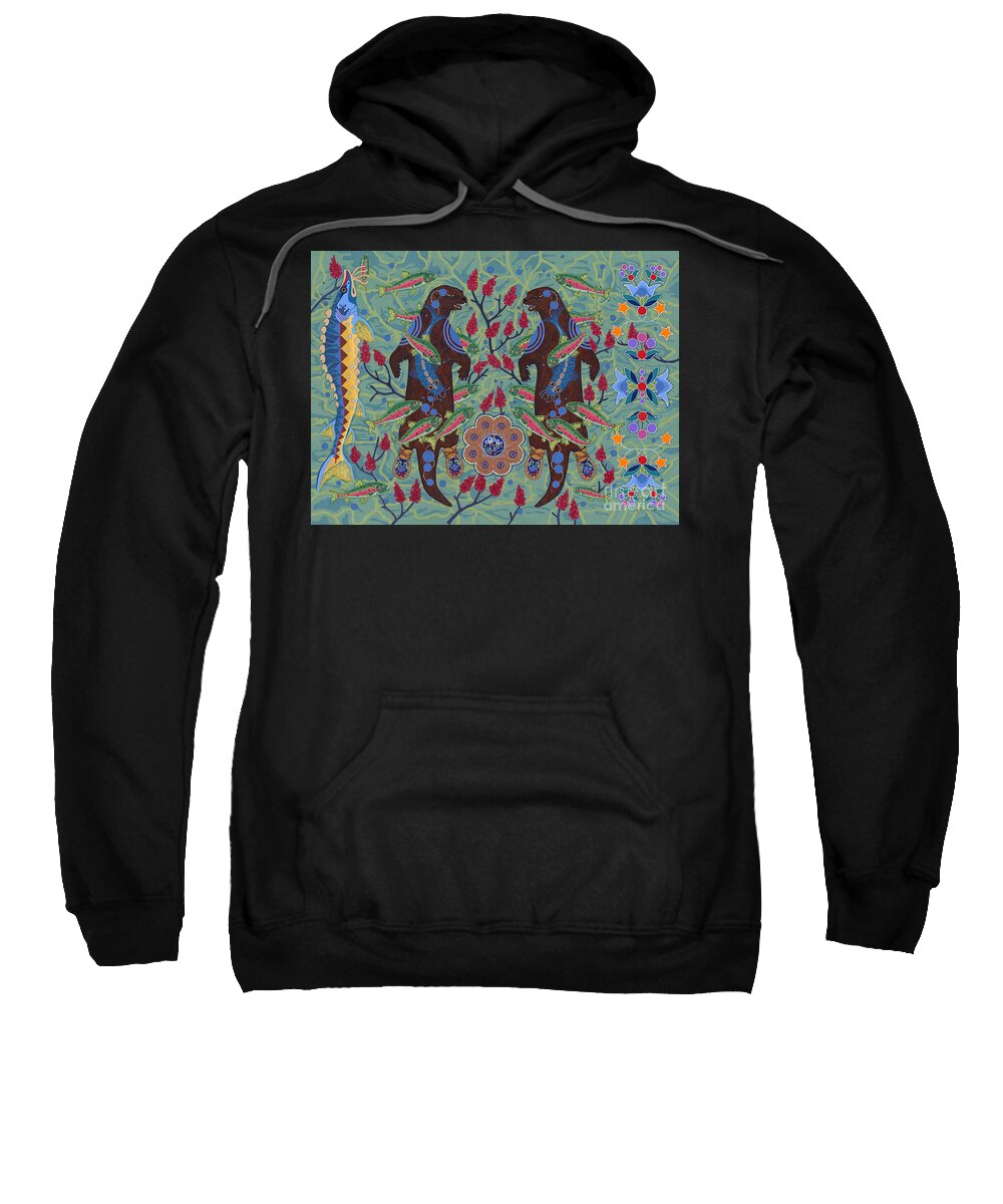 Native American Sweatshirt featuring the painting River Spirit by Chholing Taha