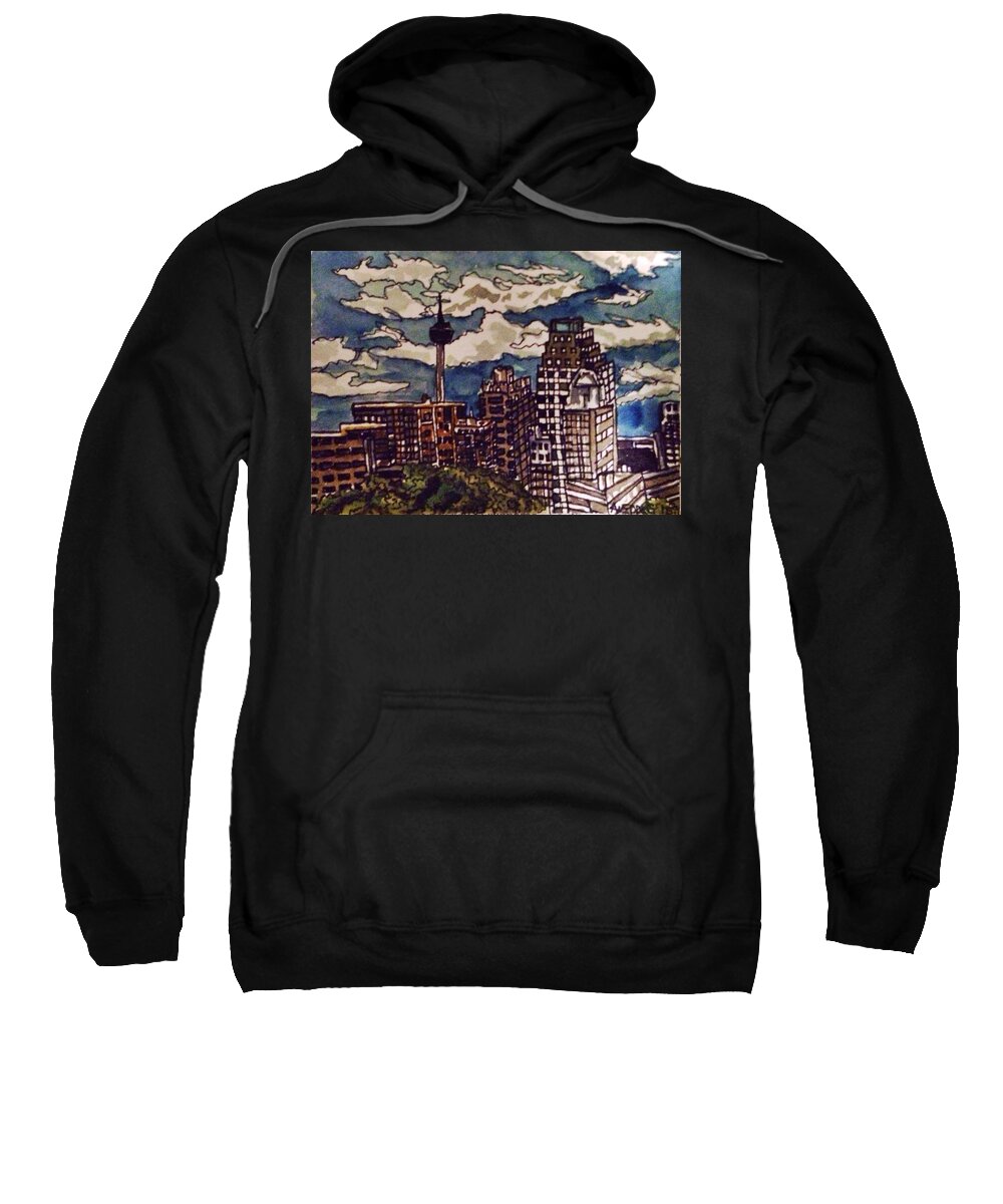 Cityscape Sweatshirt featuring the painting San Antonio Skyline by Angela Weddle