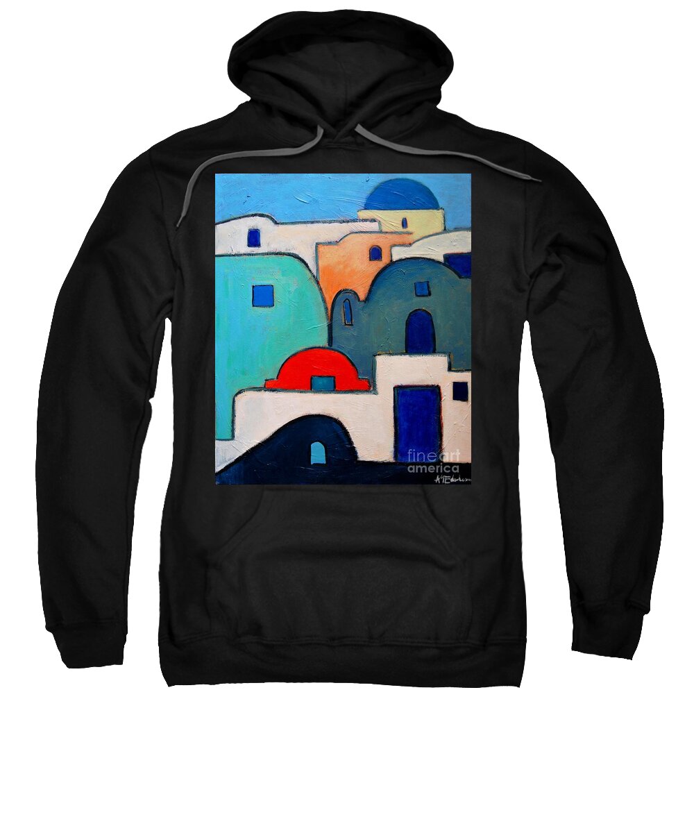 Santorini Sweatshirt featuring the painting Santorini Cityscape by Ana Maria Edulescu