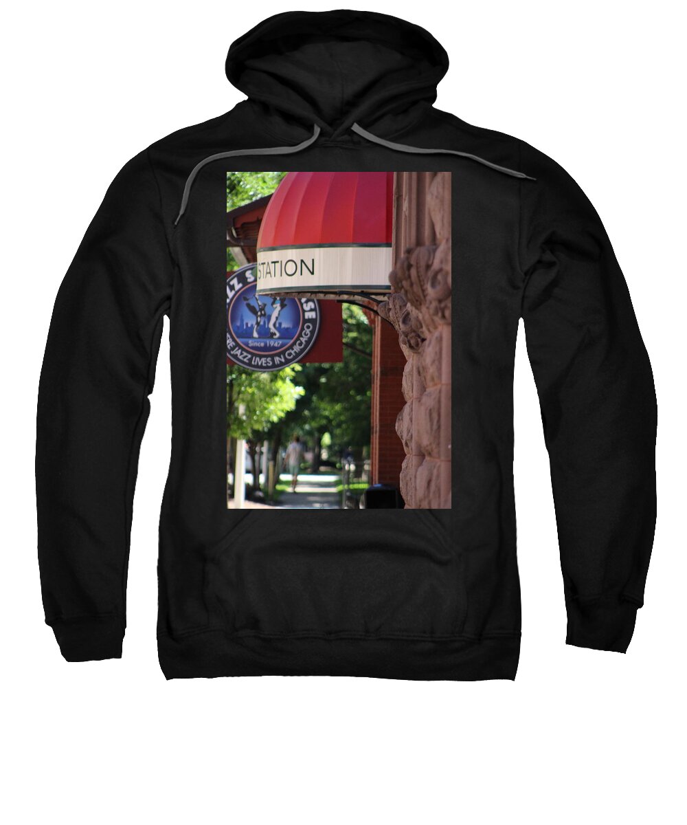 Jazz Station Sweatshirt featuring the photograph Sidewalk View Jazz Station by Colleen Cornelius