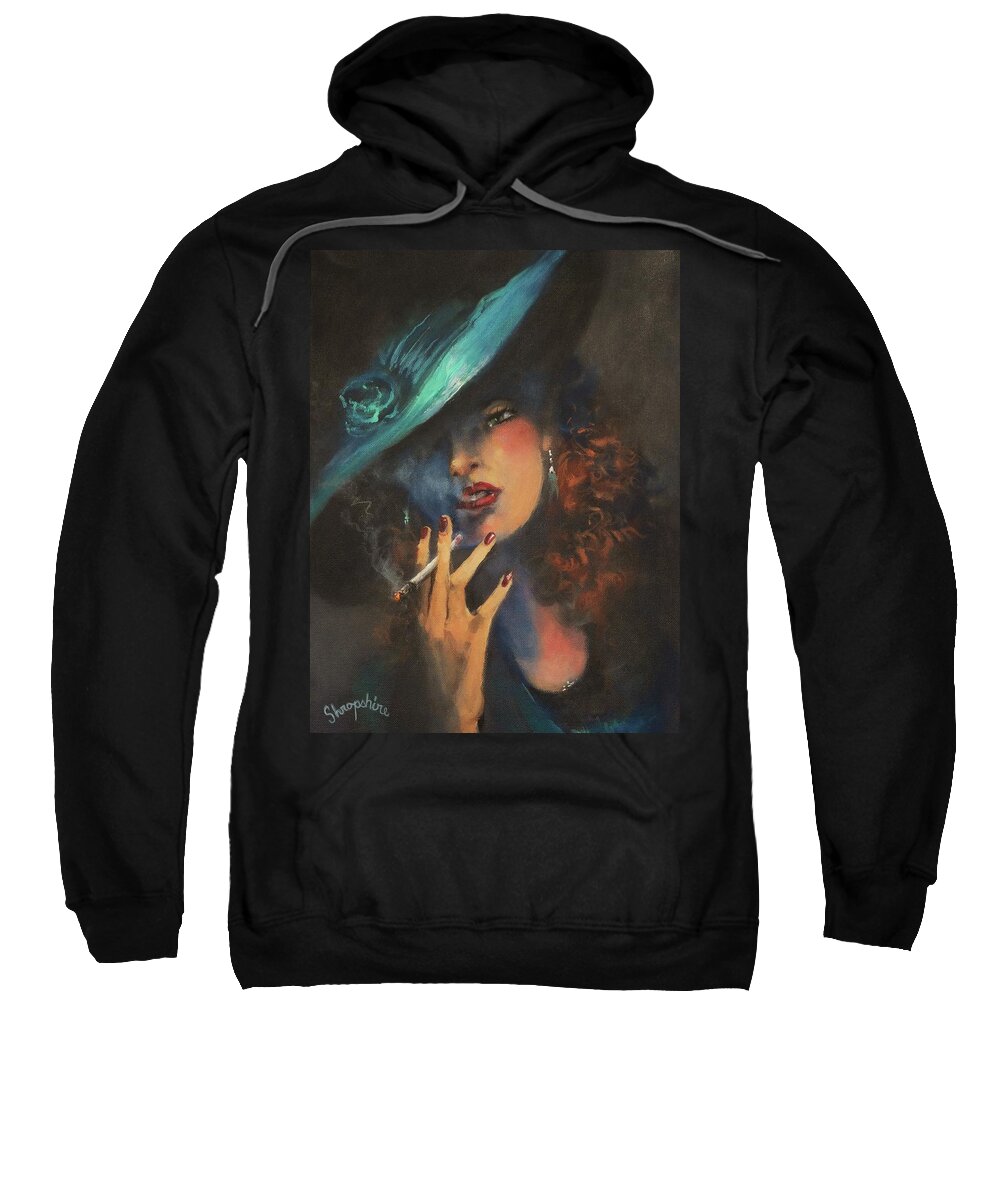 Woman Smoking Cigarette Sweatshirt featuring the painting Smoke Gets In Your Eyes by Tom Shropshire