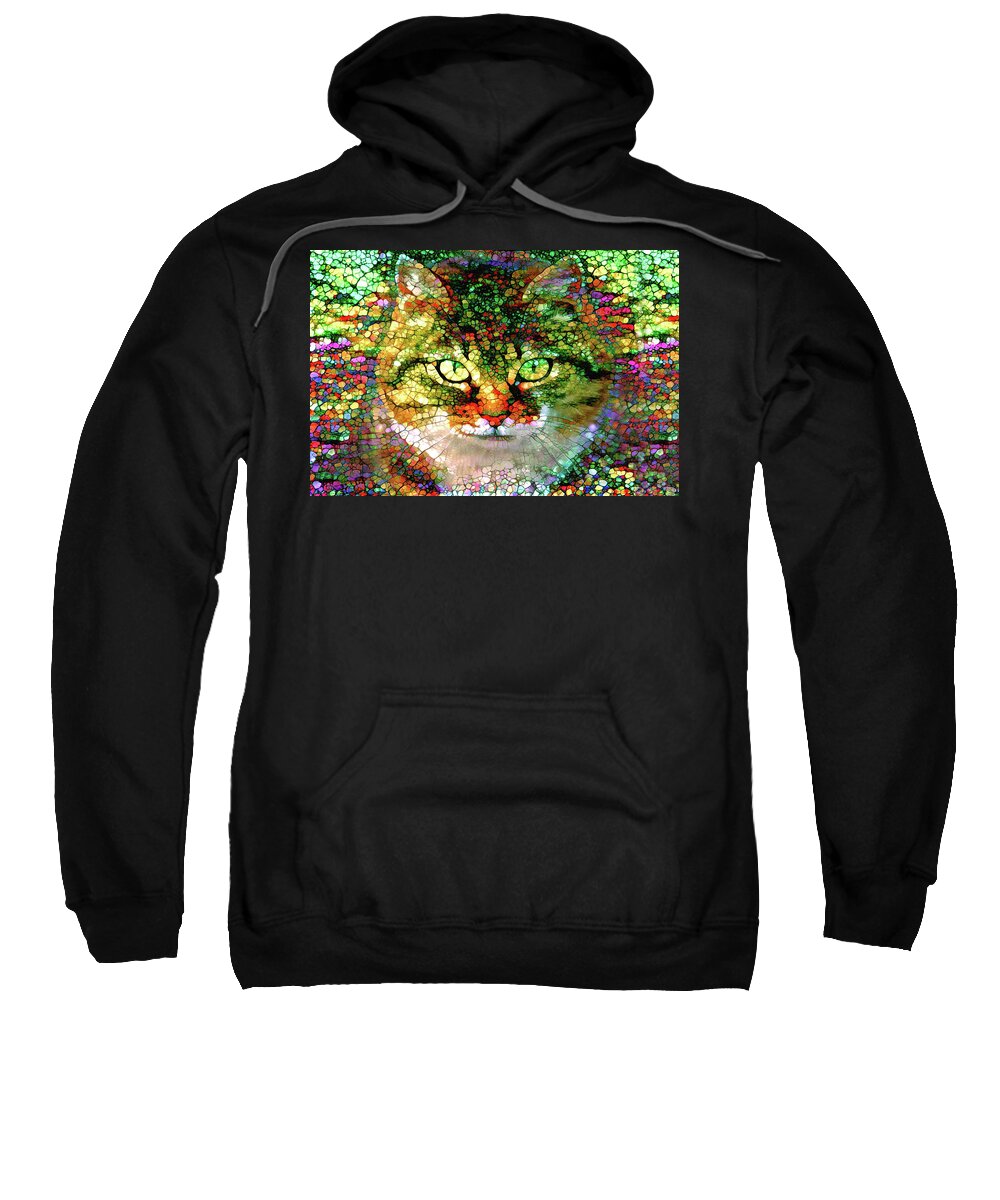 Stained Glass Cat Sweatshirt featuring the digital art Stained Glass Cat by Peggy Collins