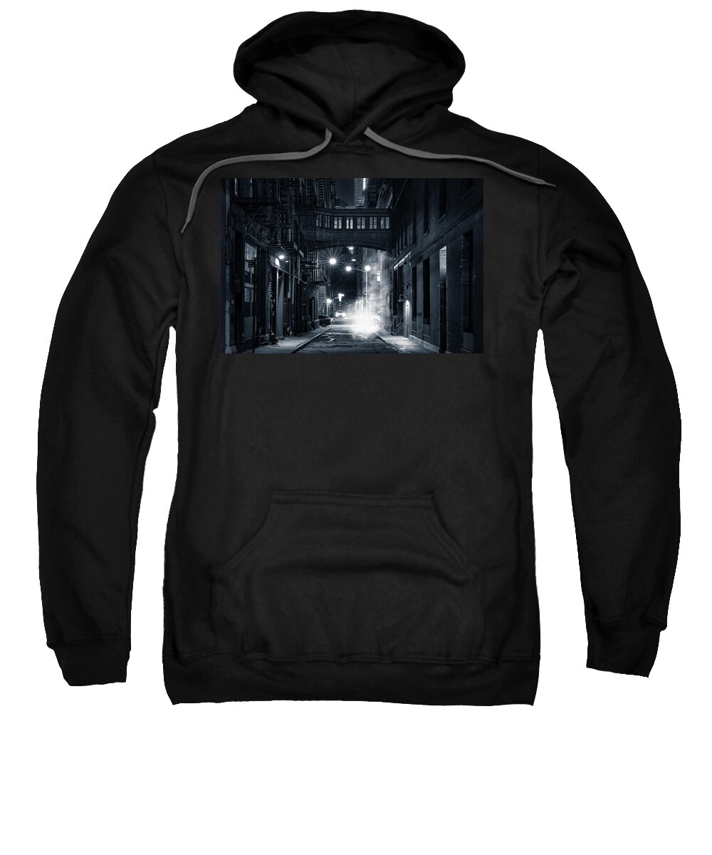Alley Sweatshirt featuring the photograph Staple street skybridge by night by Mihai Andritoiu