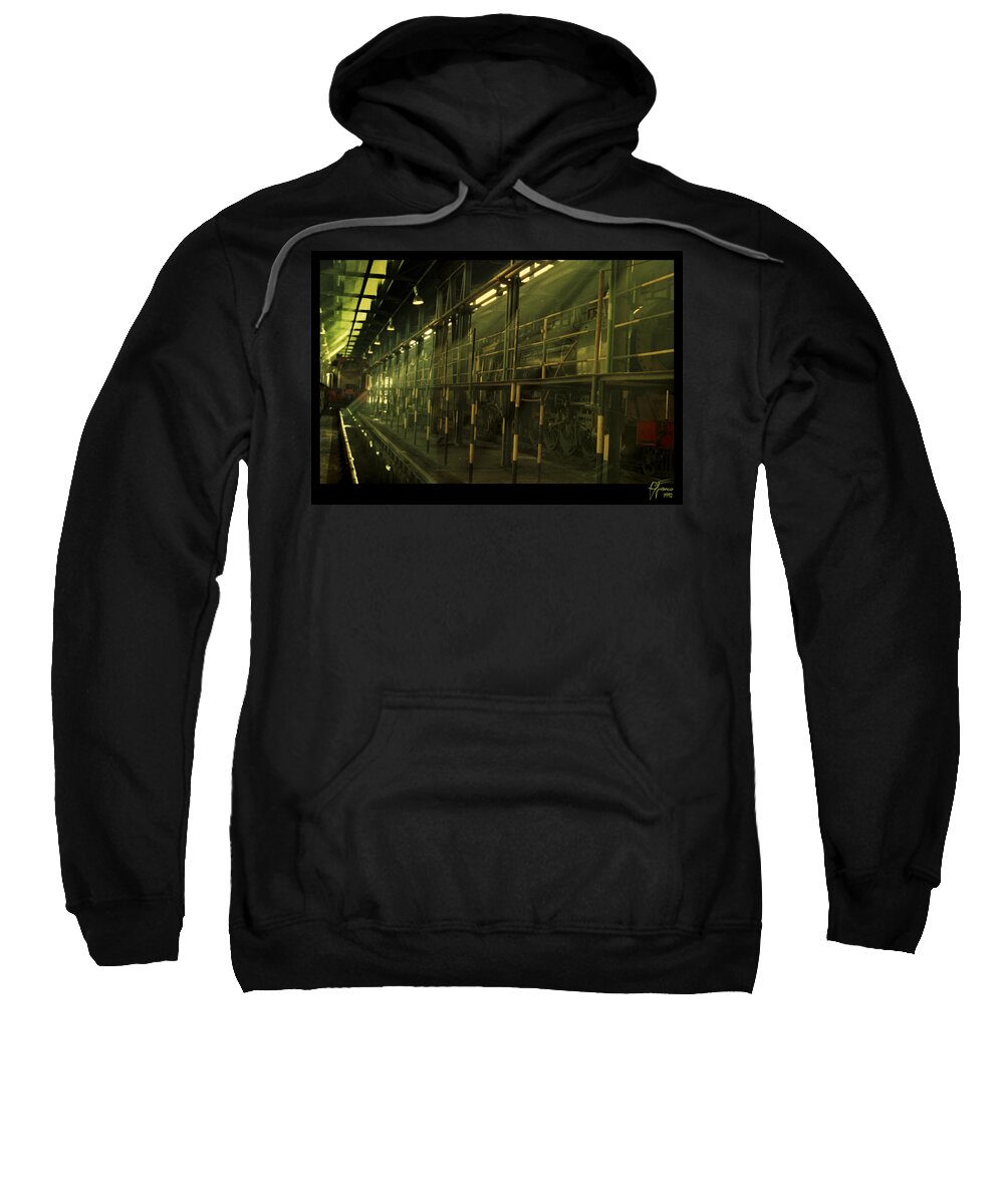 Steam Sweatshirt featuring the digital art Steam Train Shed Kimberly by Vincent Franco