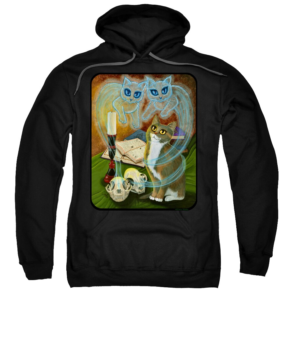Gothic Cat Sweatshirt featuring the painting Summoning Old Friends - Ghost Cats Magic by Carrie Hawks
