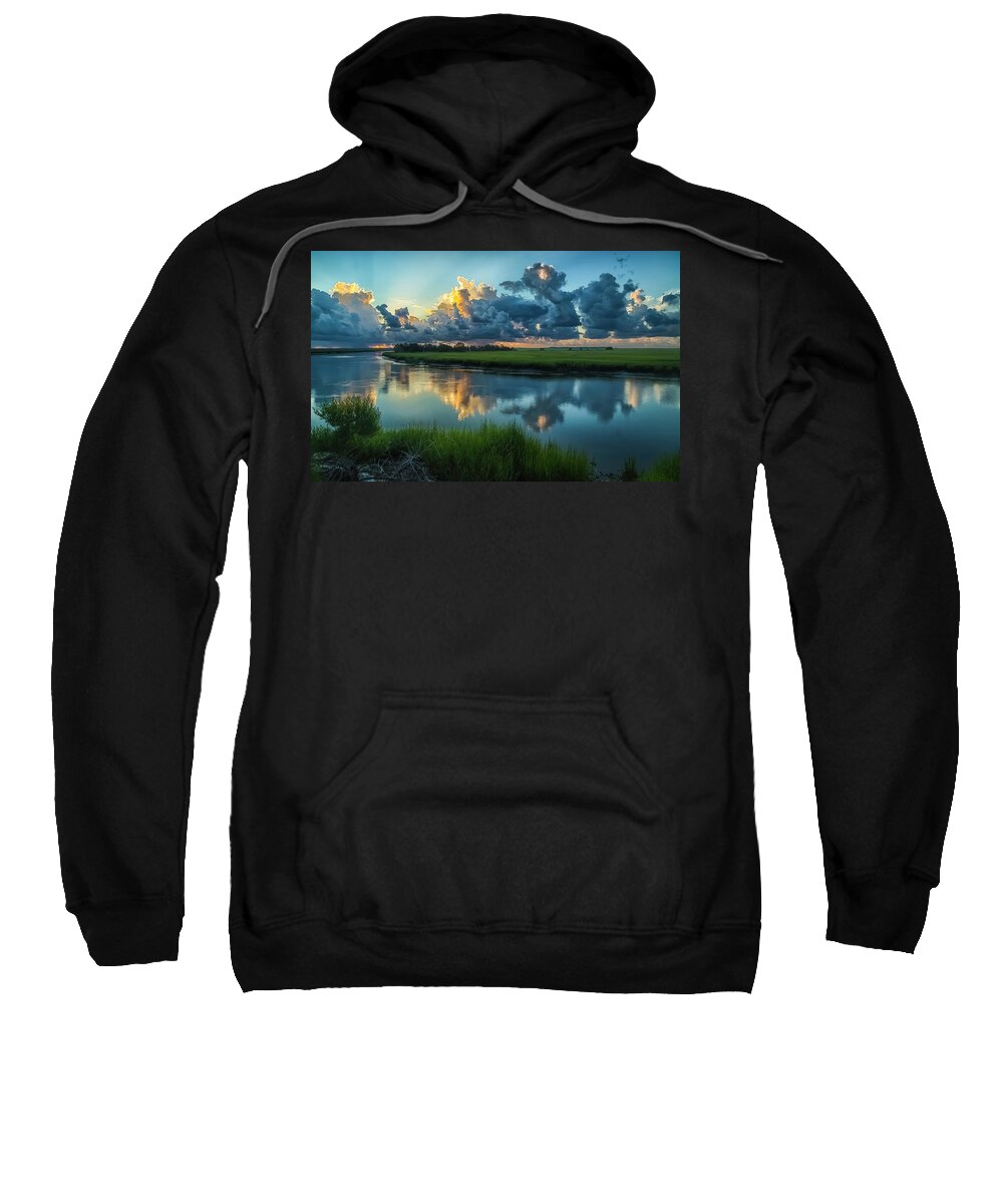 Harris Neck Sweatshirt featuring the photograph Sunrise over the South Newport River by Ray Silva