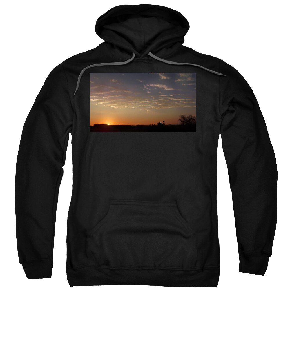 Nature Sweatshirt featuring the digital art Sunrise with Windmill by Shelli Fitzpatrick