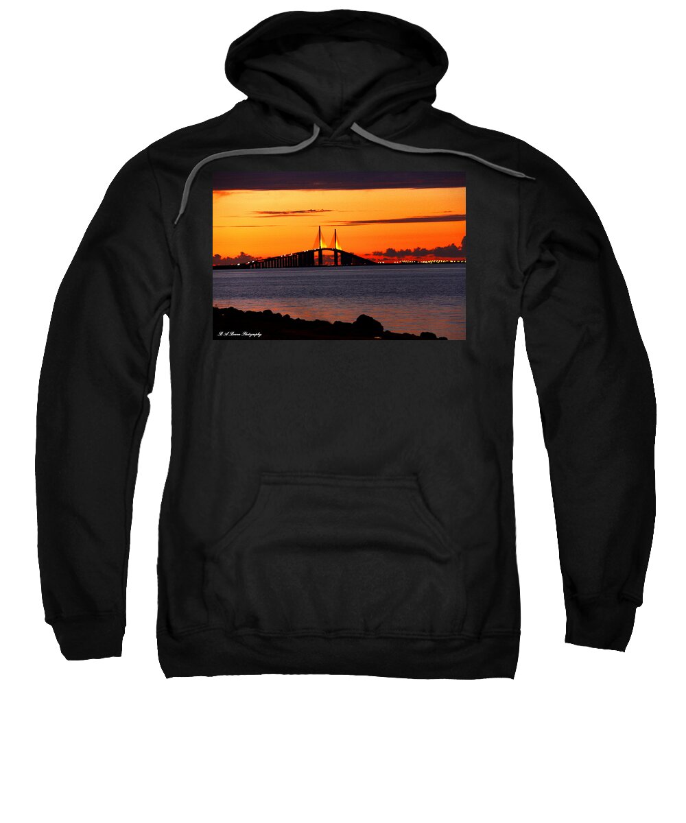 Sunshine Skyway Bridge Sweatshirt featuring the photograph Sunset over the Skyway Bridge by Barbara Bowen
