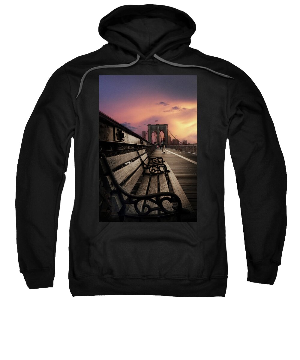Brooklyn Bridge Sweatshirt featuring the photograph Sunset Promenade by Jessica Jenney