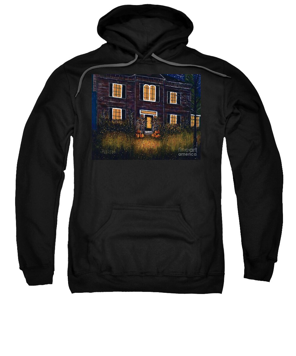 Thegoodwitch Sweatshirt featuring the painting The Good Witch Grey House by Allison Constantino