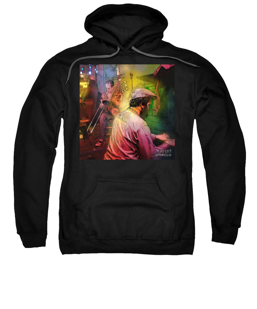Jazz Sweatshirt featuring the painting The Jazz Vipers in New Orleans 01 by Miki De Goodaboom