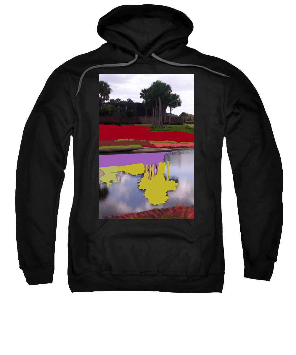 Nature Painted Photo Red Art Yellow Art Purple Art Sweatshirt featuring the mixed media The Lake by Suzanne Udell Levinger
