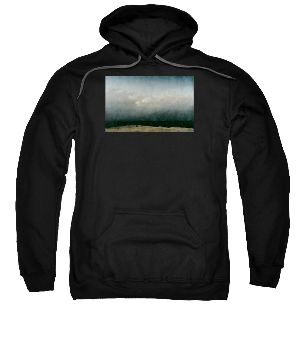 Caspar David Friedrich Sweatshirt featuring the painting Monk By The Sea by Caspar David Friedrich