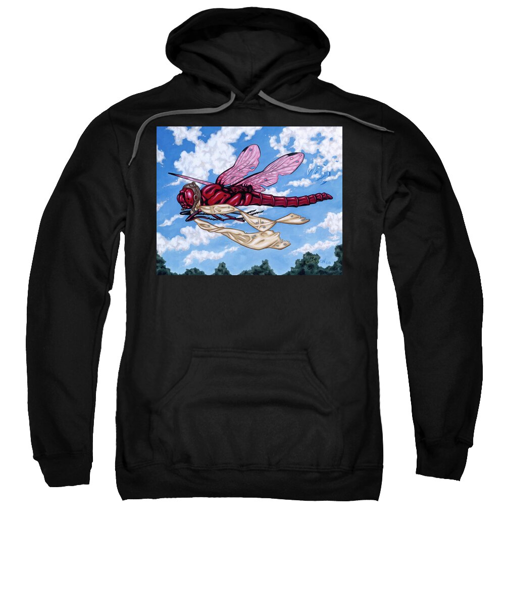 Dragonfly Sweatshirt featuring the painting The Red Baron by Paxton Mobley