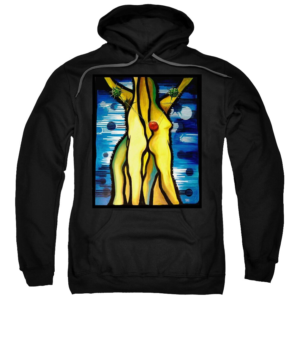 Apple Sweatshirt featuring the painting The Temptation by Roger Calle
