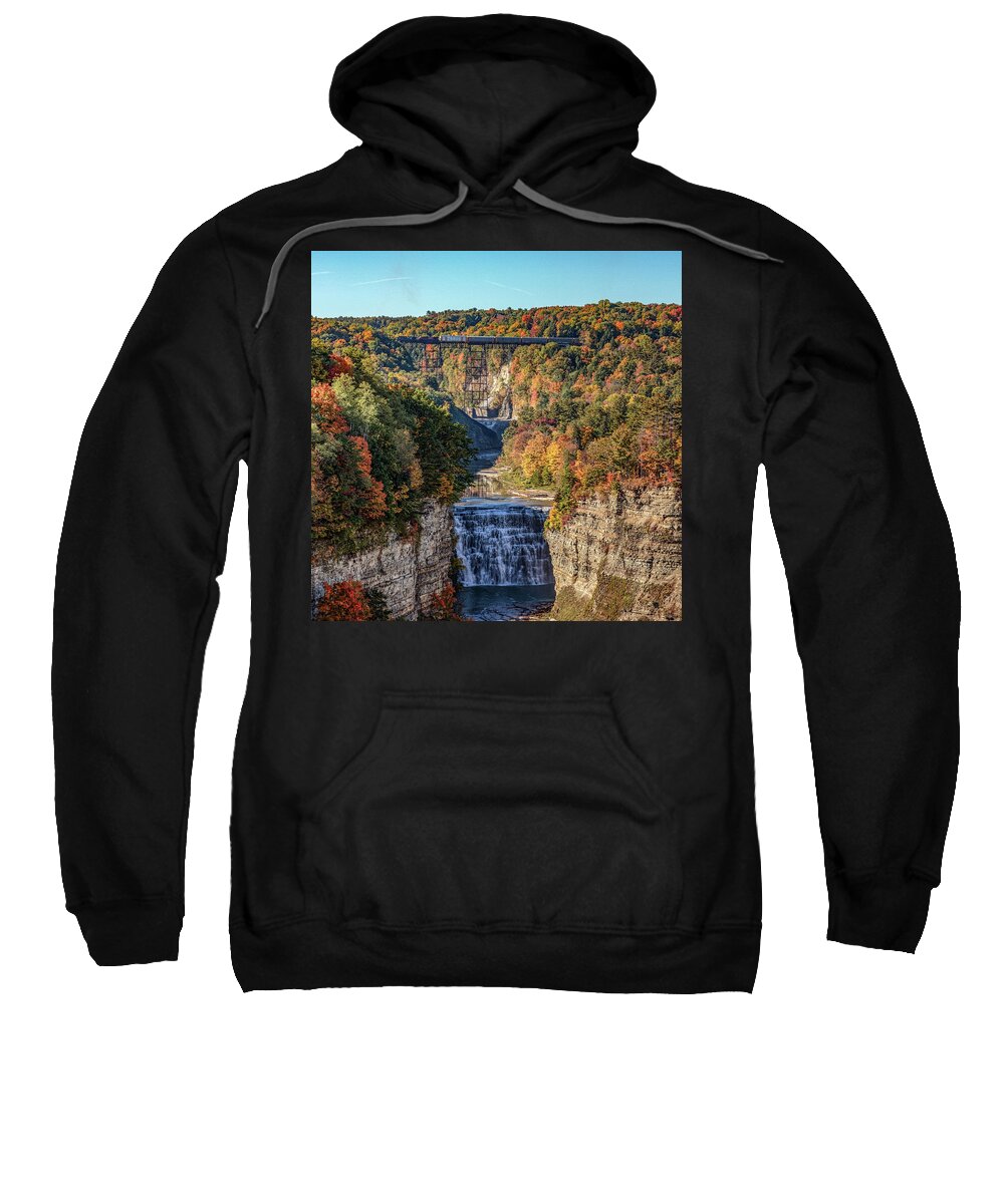 Train Sweatshirt featuring the photograph Train over Letchworth by Rod Best
