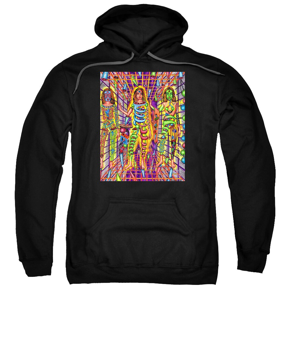 Universe Sweatshirt featuring the drawing Transcendental Junction of a Cosmic Grotto by Justin Jenkins