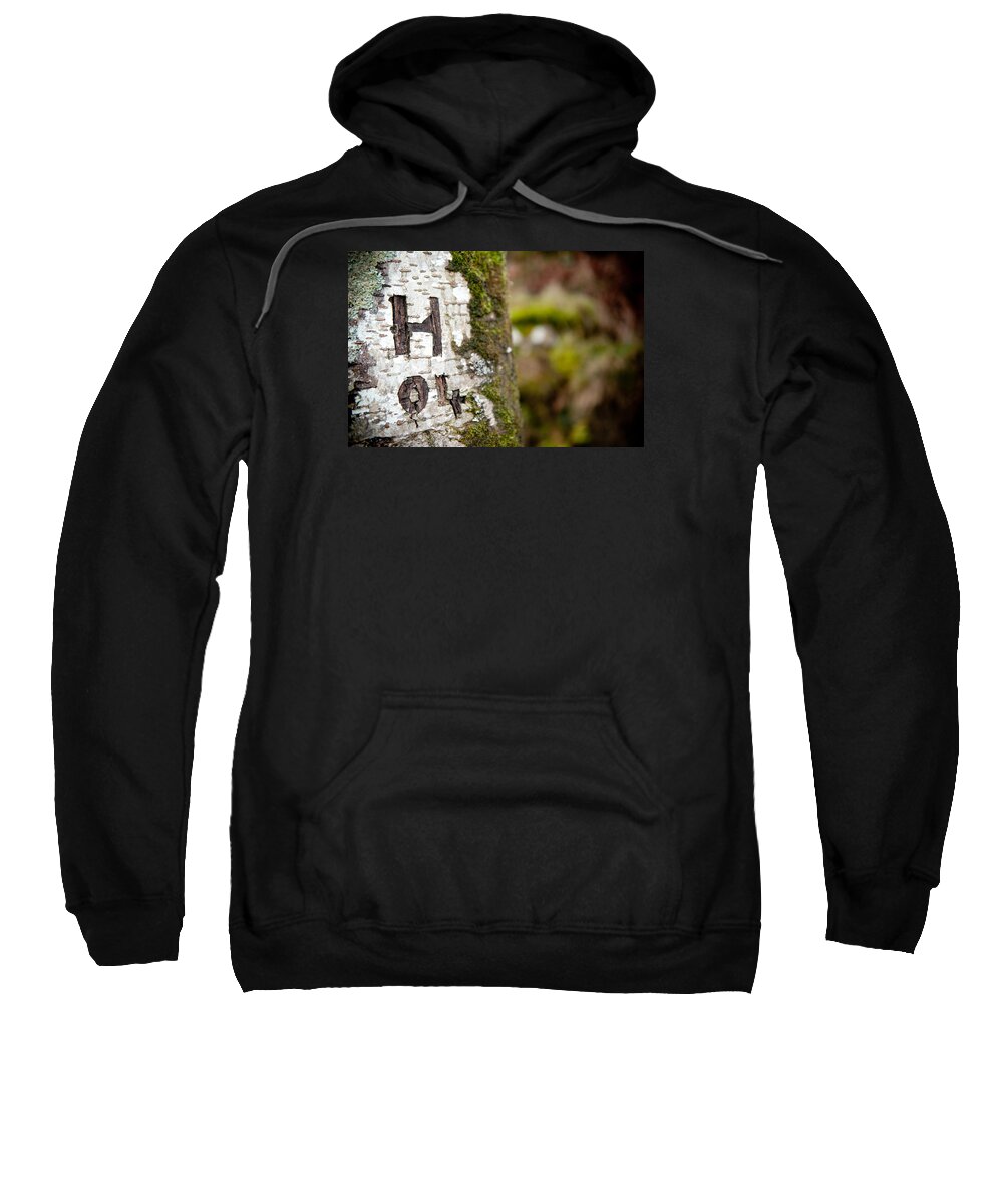 Tree Sweatshirt featuring the photograph Tree Bark Graffiti - H 04 by Helen Jackson