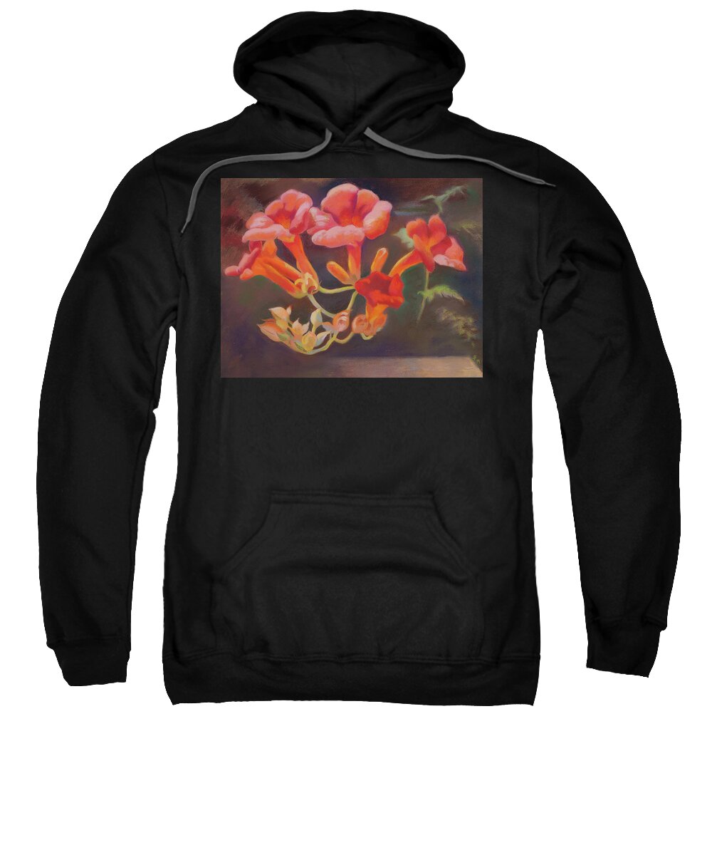 Flowers Sweatshirt featuring the painting Trumpet Flowers by Susan McNally