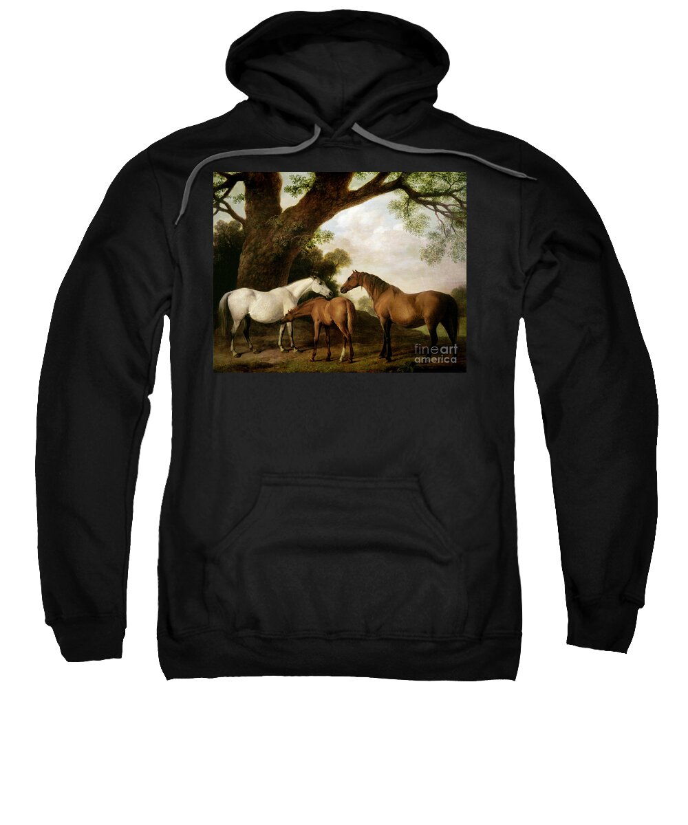 Two Sweatshirt featuring the painting Two Mares and a Foal by George Stubbs