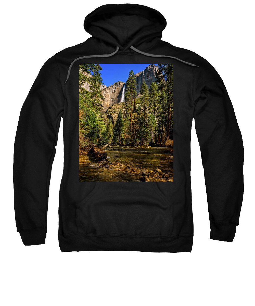 California Sweatshirt featuring the photograph Upper Yosemite Falls from Yosemite Creek by John Hight